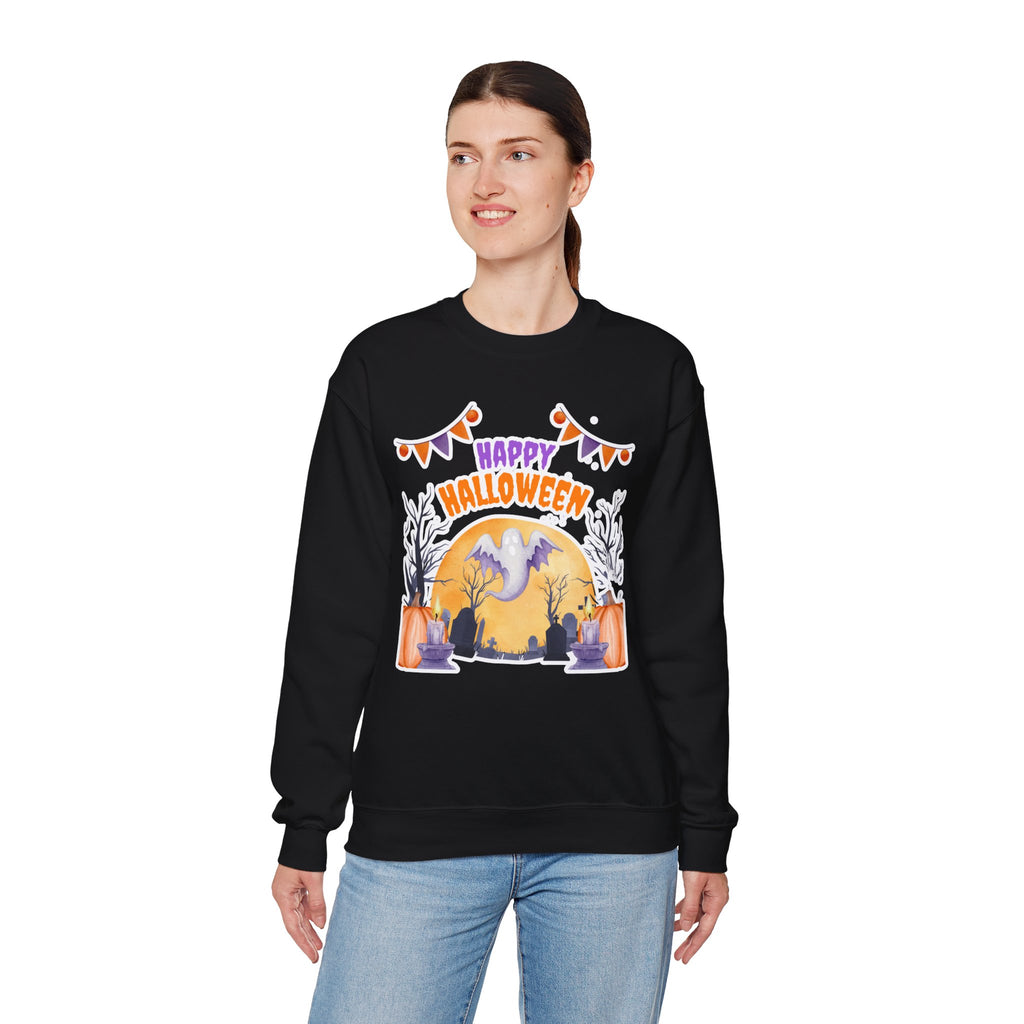 Happy Halloween Crewneck Sweatshirt — Cute Ghost Pumpkin Halloween Sweater