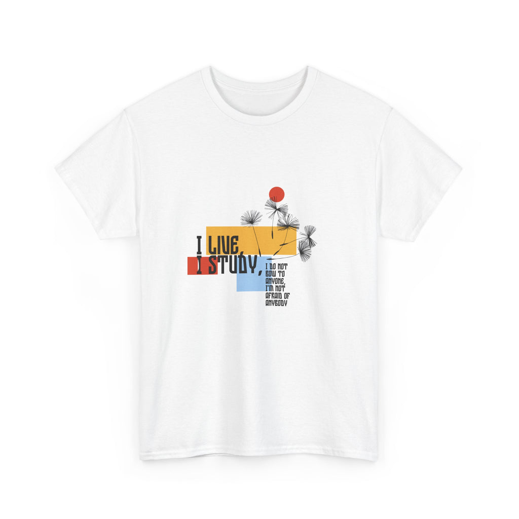 T-Shirt — I Live, I Study Graphic Tee (Minimalist Floral Collage)