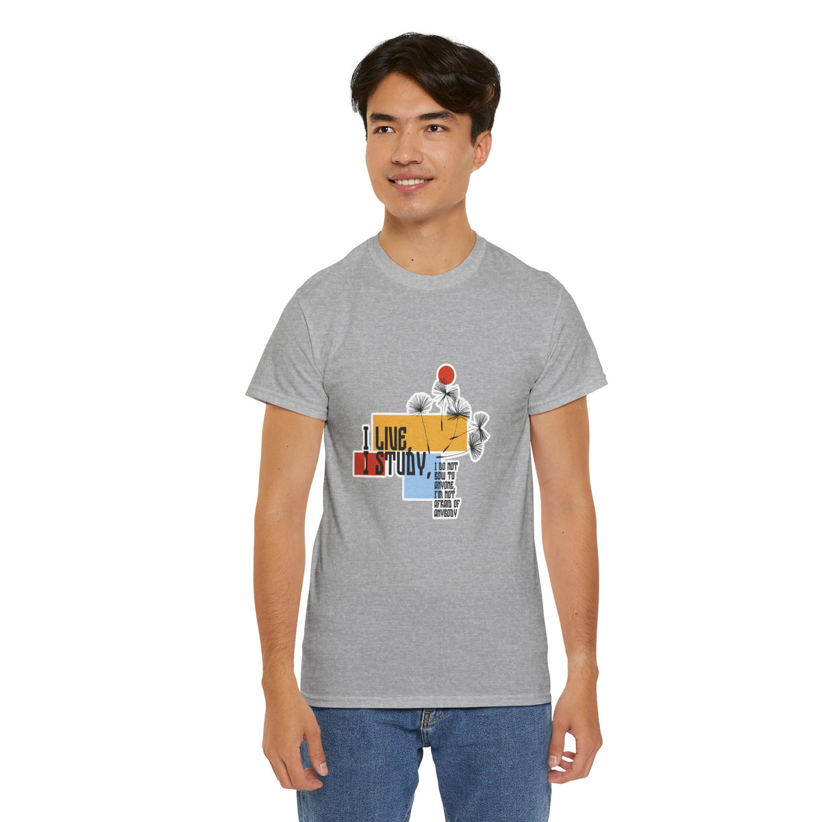T-Shirt — I Live, I Study Graphic Tee (Minimalist Floral Collage)