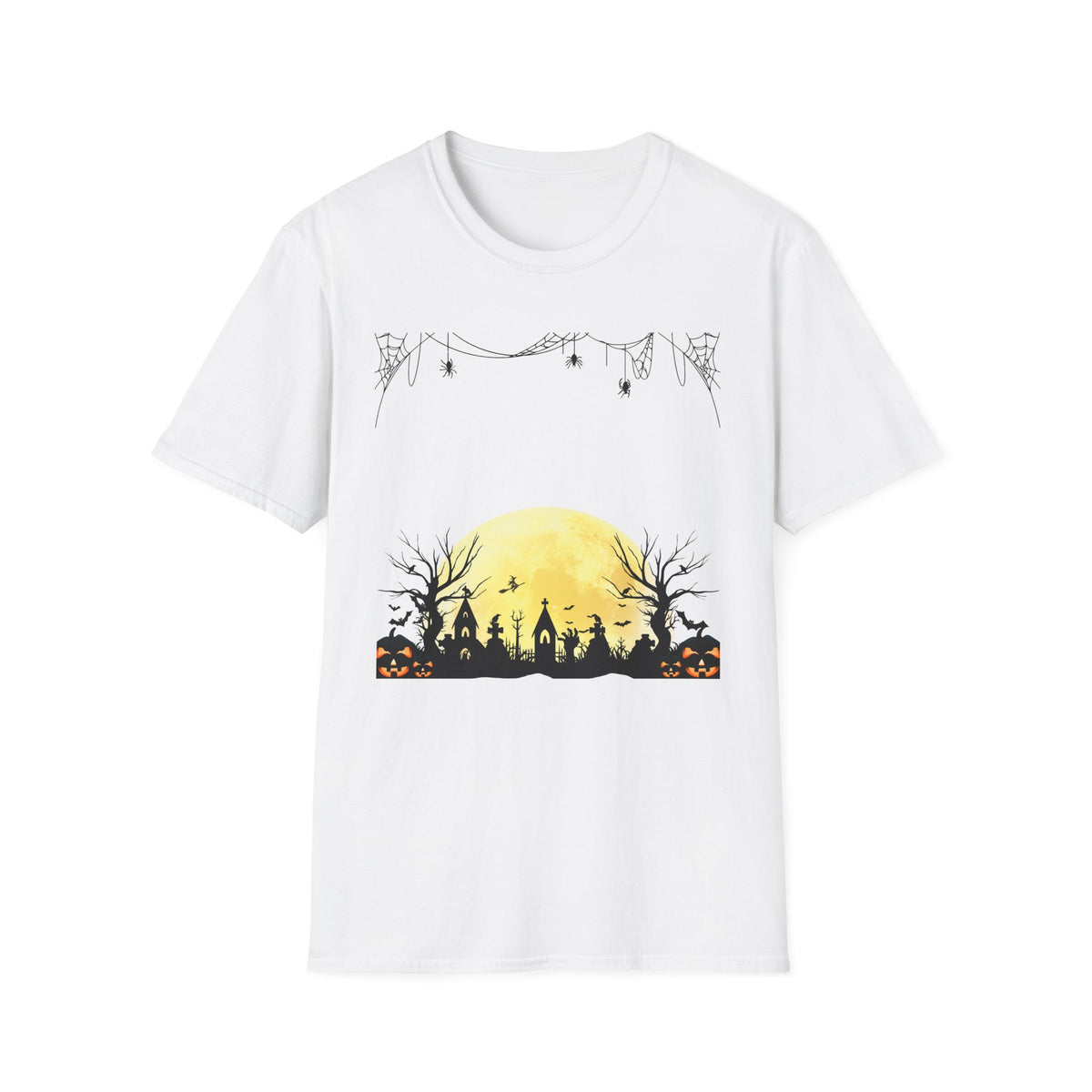 Halloween Moon Silhouette T-Shirt — Spooky Graveyard Pumpkin Scene