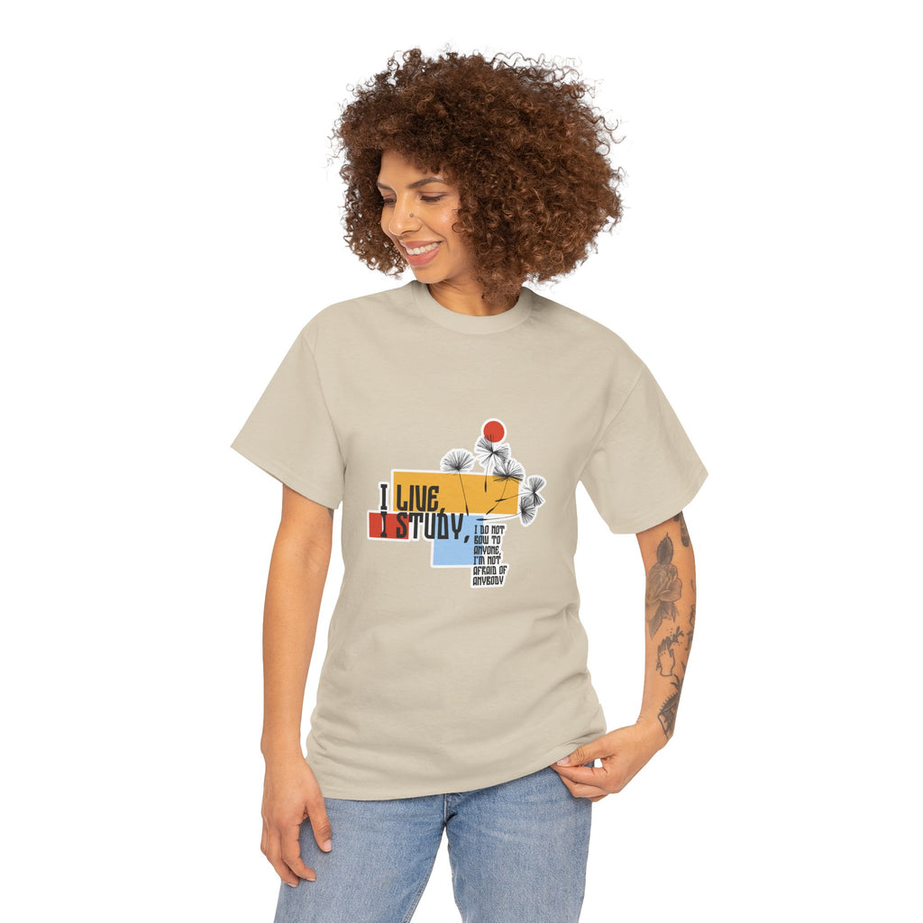 T-Shirt — I Live, I Study Graphic Tee (Minimalist Floral Collage)