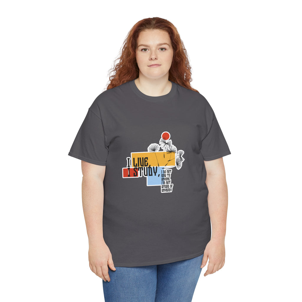 T-Shirt — I Live, I Study Graphic Tee (Minimalist Floral Collage)
