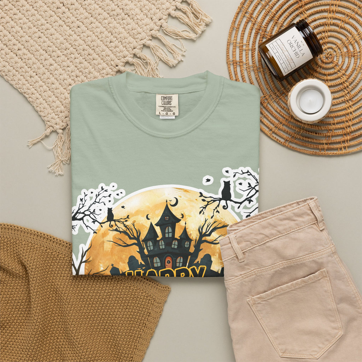 Halloween Haunted House T-Shirt — "Happy Halloween" Pumpkin Graphic Tee