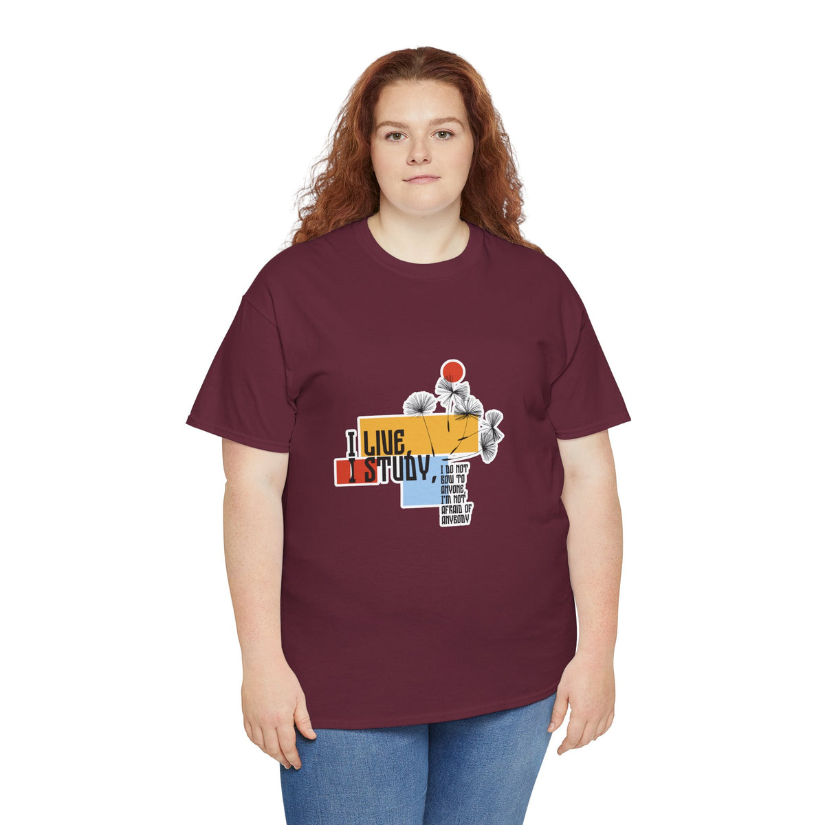 T-Shirt — I Live, I Study Graphic Tee (Minimalist Floral Collage)