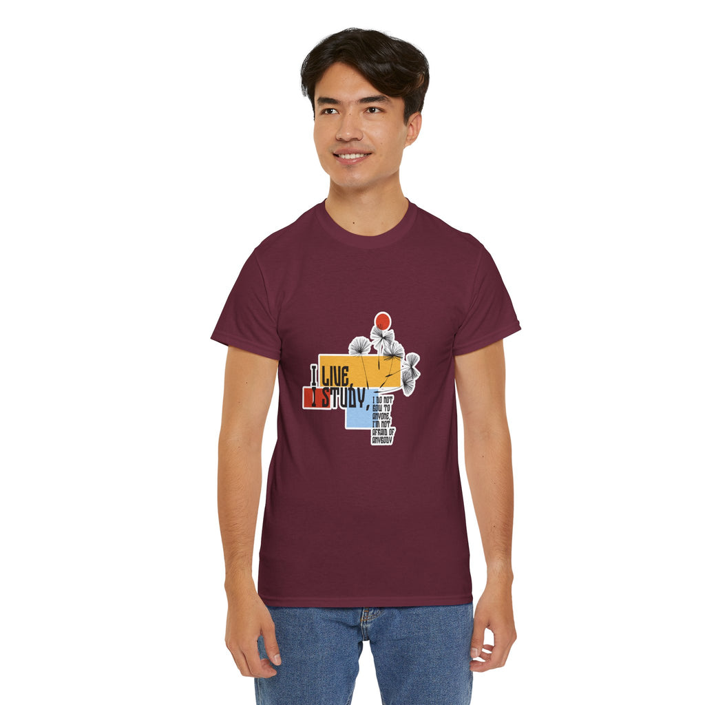 T-Shirt — I Live, I Study Graphic Tee (Minimalist Floral Collage)