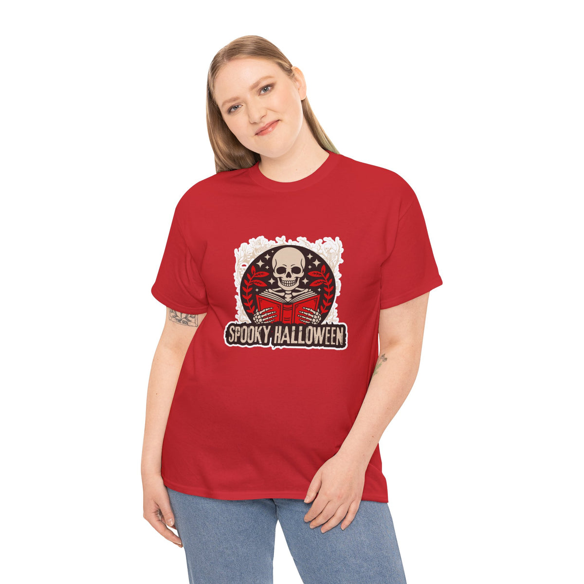 Spooky Halloween Skull Tee — Vintage Skeleton Reading Book Halloween T-Shirt