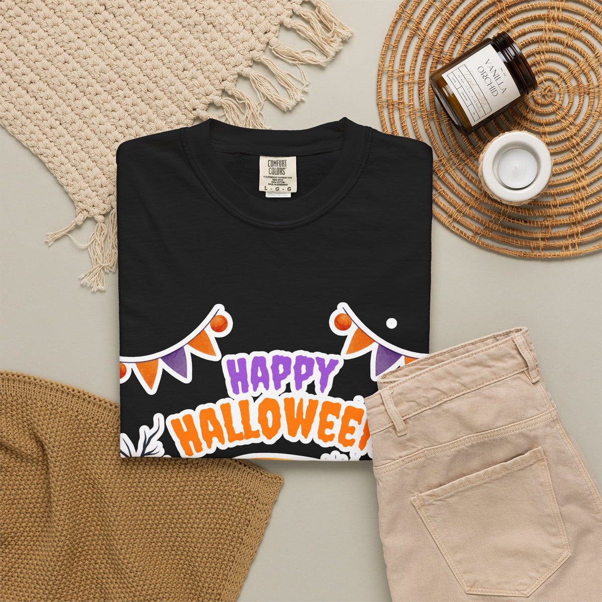 Happy Halloween T-Shirt — Ghost, Pumpkins & Graveyard Halloween Tee