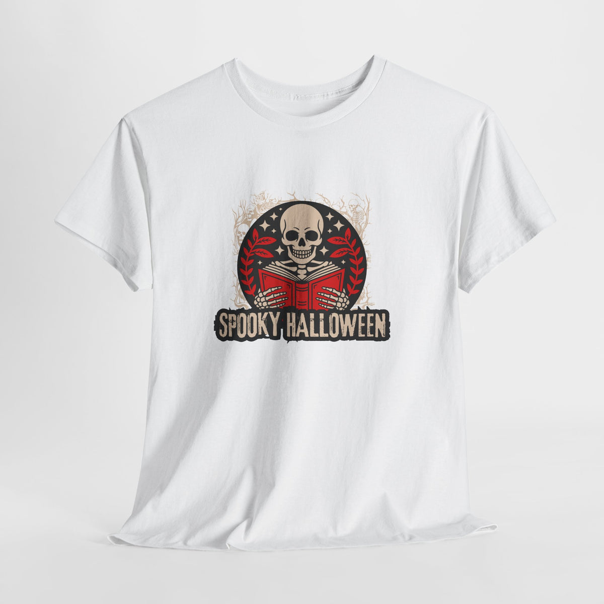 Spooky Halloween Skull Tee — Vintage Skeleton Reading Book Halloween T-Shirt