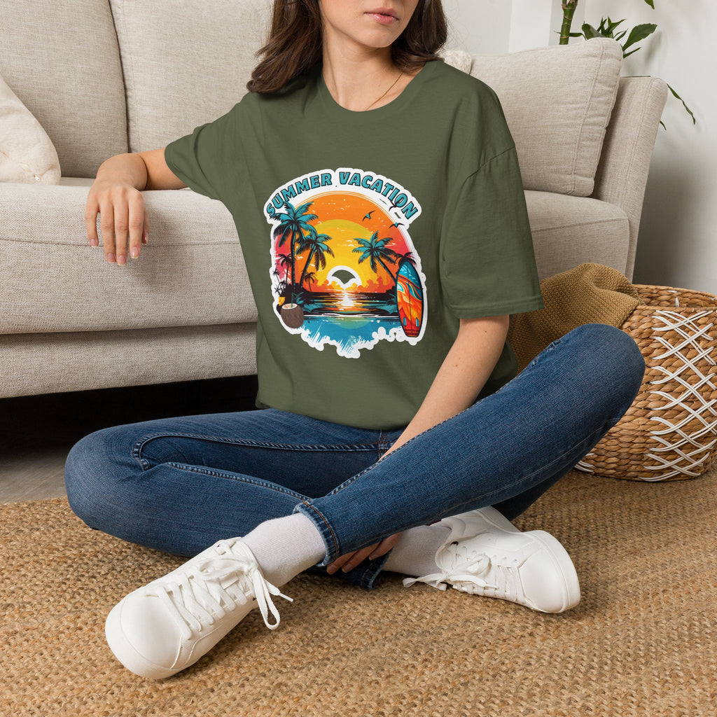 Summer Vacation T-Shirt – Tropical Sunset Surf Graphic