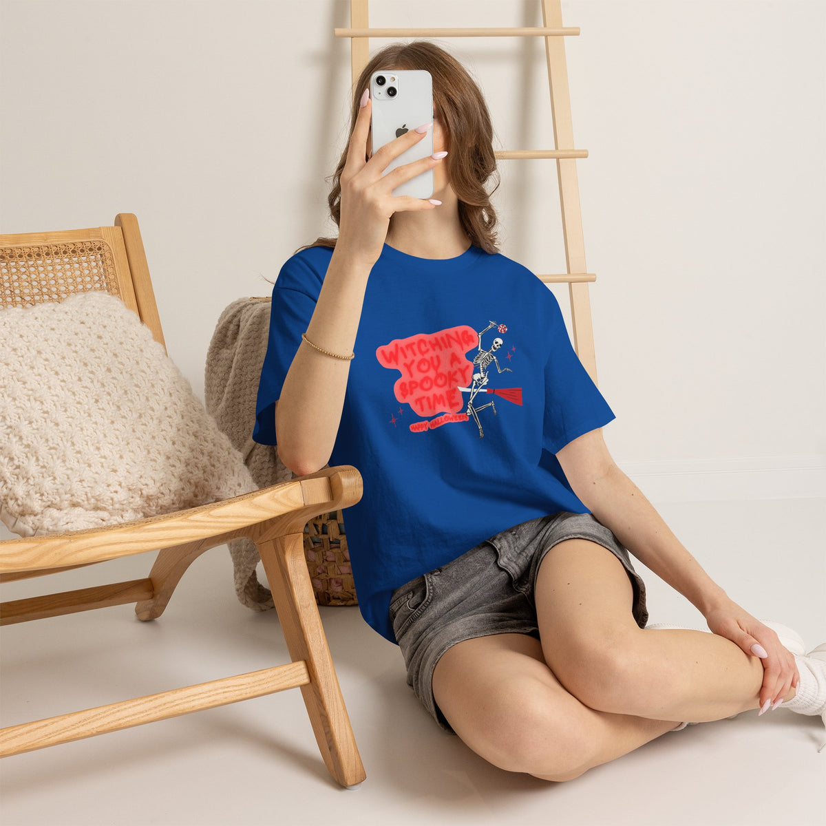 Skeleton 'Witching You a Spooky Time' Halloween T-Shirt