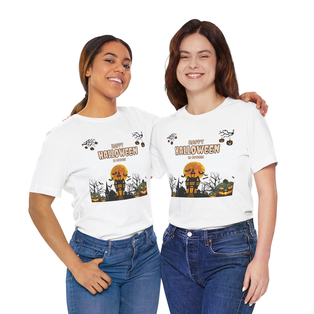 Halloween Haunted House T-Shirt — "Happy Halloween" Pumpkin Spooky Tee