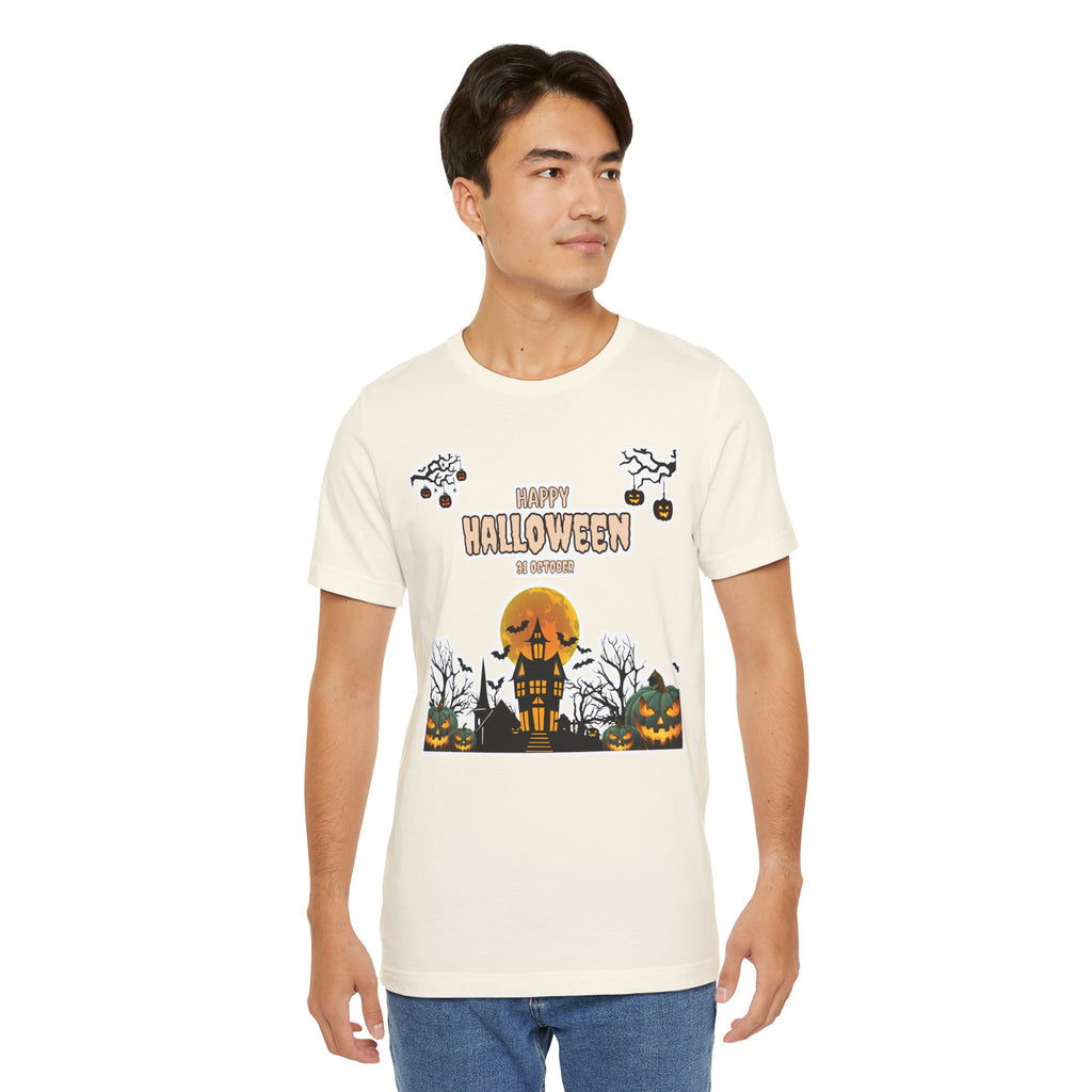 Halloween Haunted House T-Shirt — "Happy Halloween" Pumpkin Spooky Tee