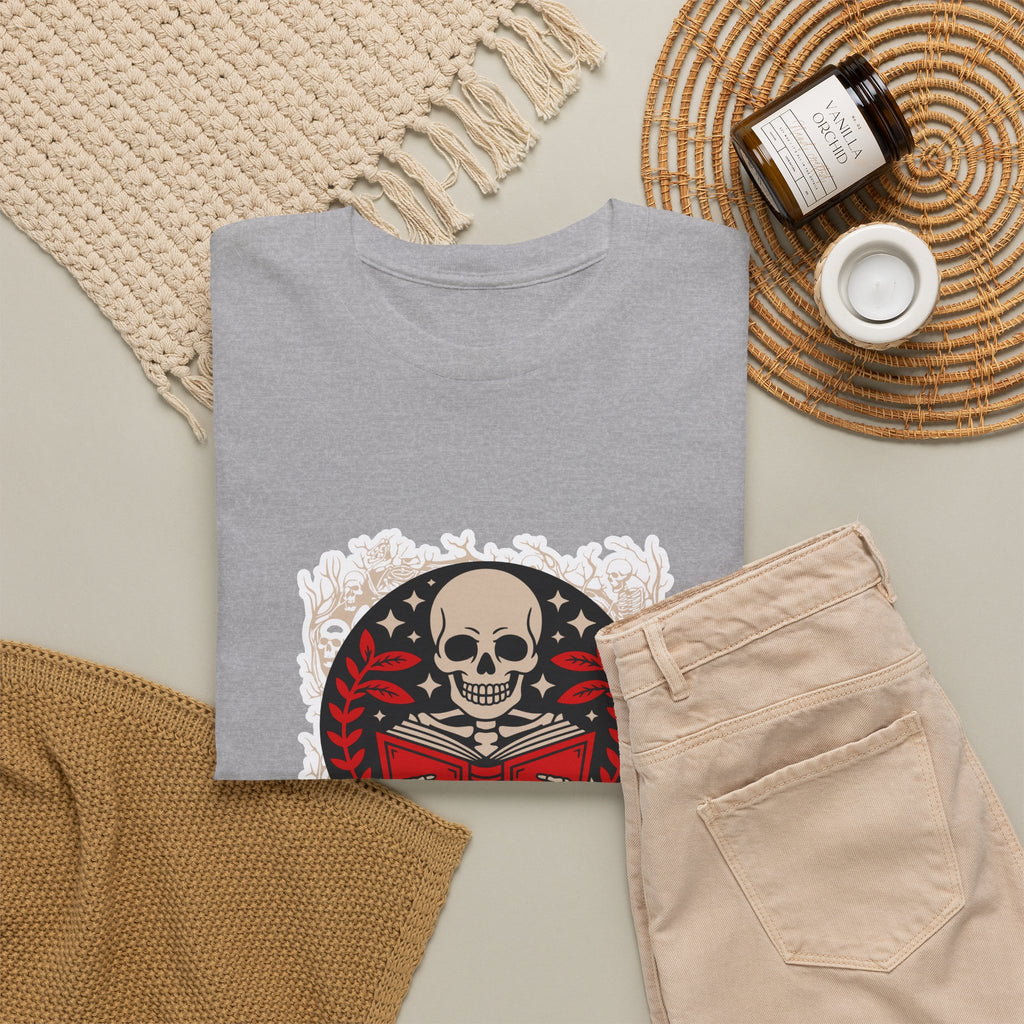 Spooky Halloween Skull Tee — Vintage Skeleton Reading Book Halloween T-Shirt