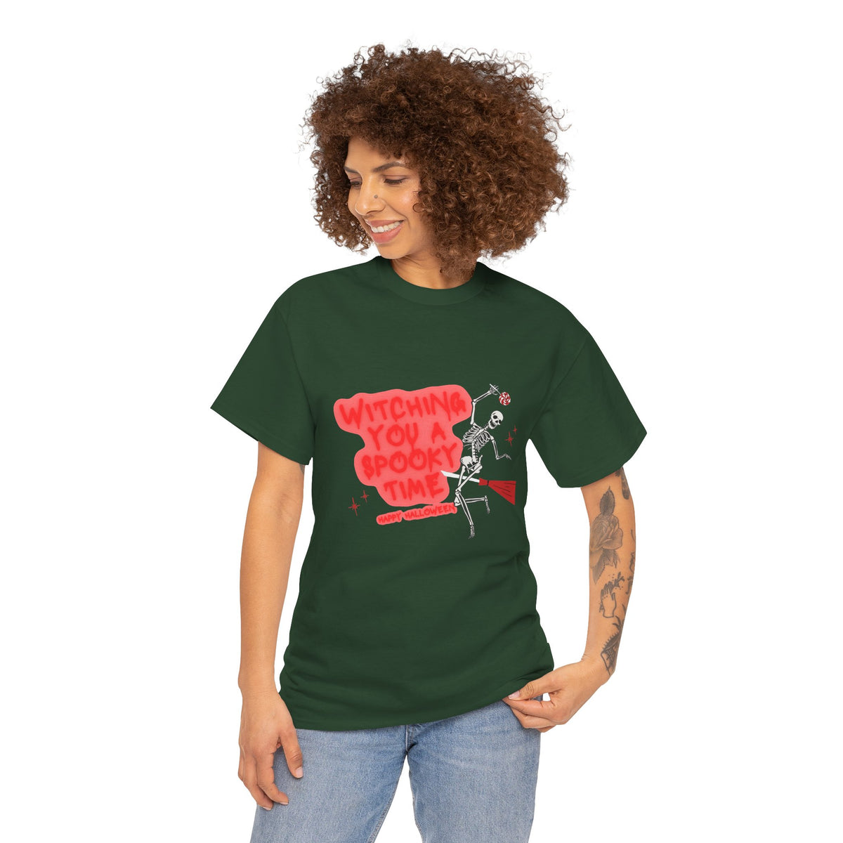 Skeleton 'Witching You a Spooky Time' Halloween T-Shirt
