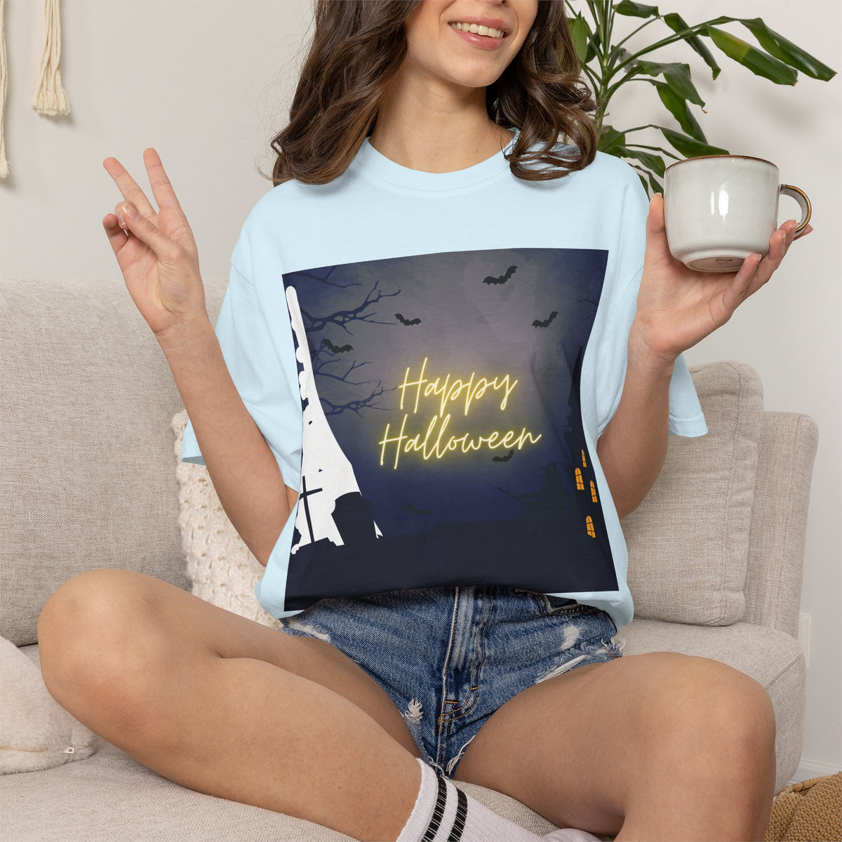 Halloween Night T-Shirt — "Happy Halloween" Haunted Graveyard Design