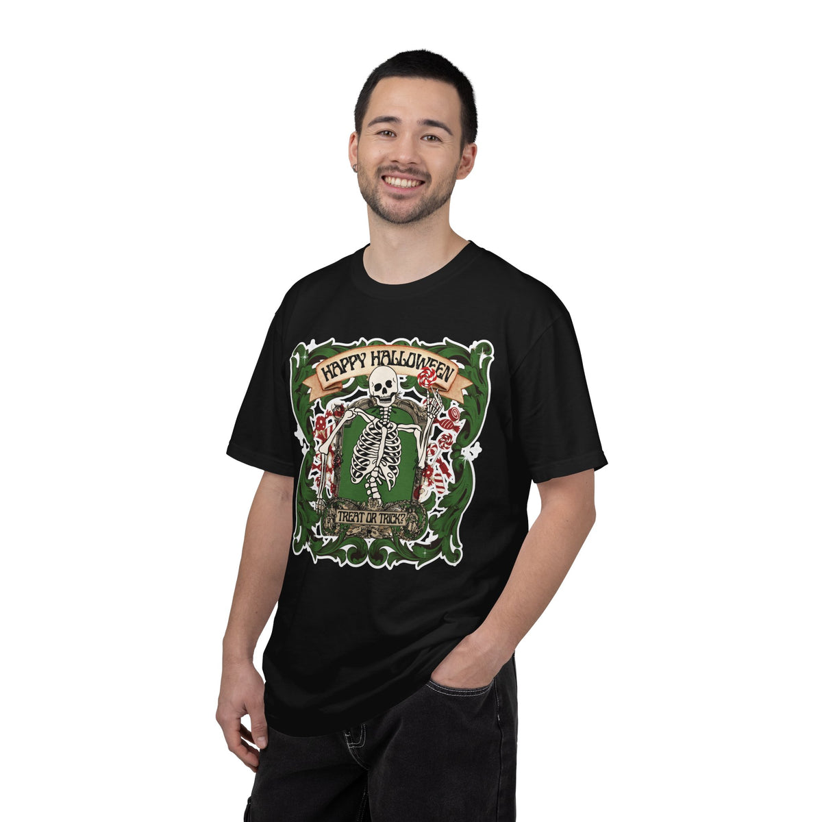 Happy Halloween Skeleton T-Shirt — Vintage Trick or Treat Graphic Tee