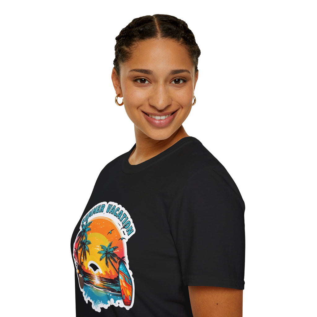 Summer Vacation T-Shirt – Tropical Sunset Surf Graphic