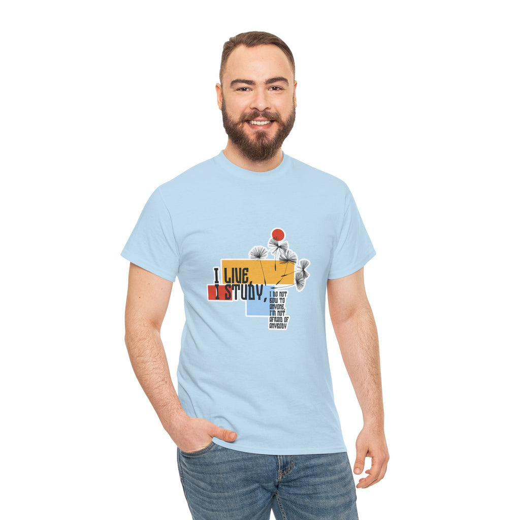 T-Shirt — I Live, I Study Graphic Tee (Minimalist Floral Collage)
