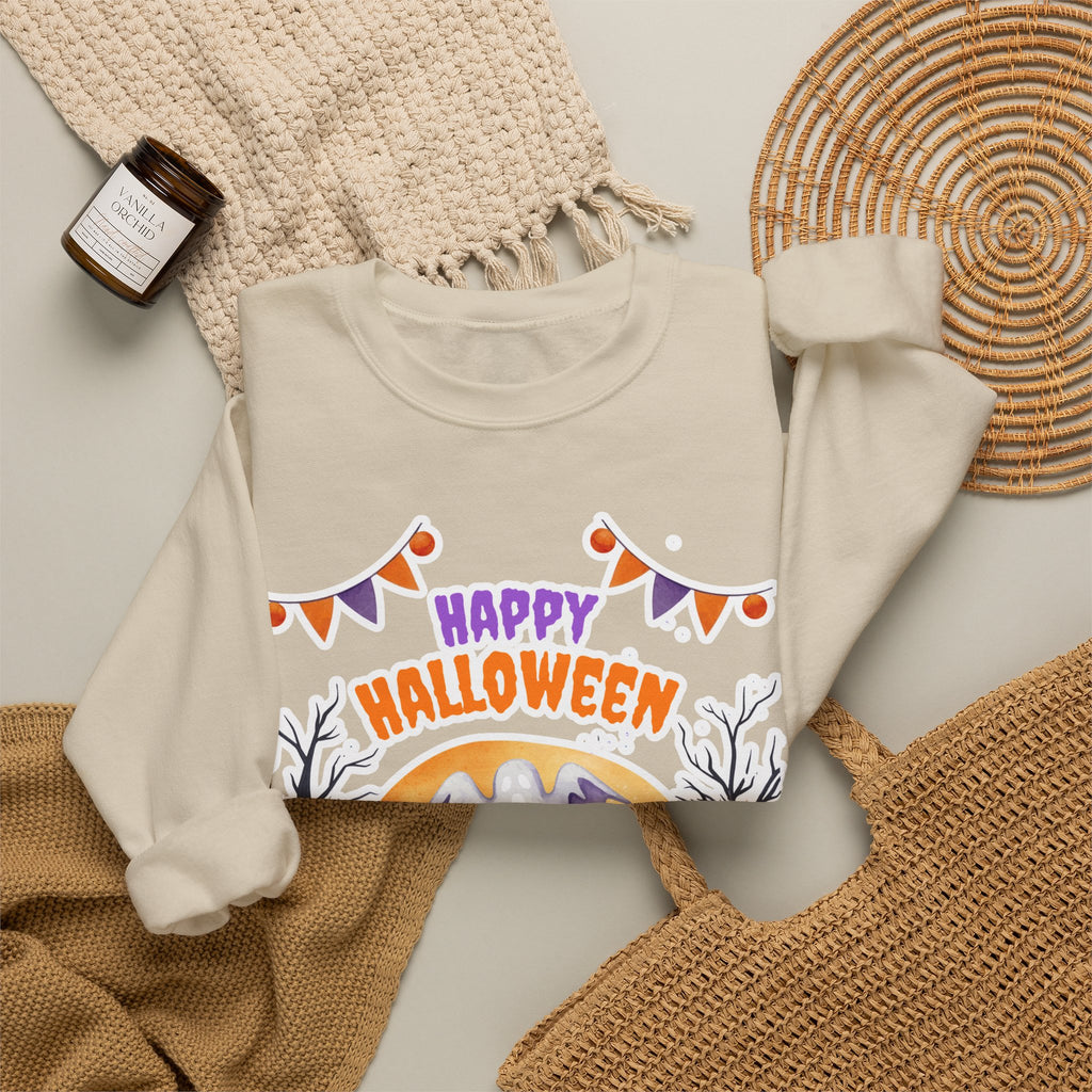 Happy Halloween Crewneck Sweatshirt — Cute Ghost Pumpkin Halloween Sweater