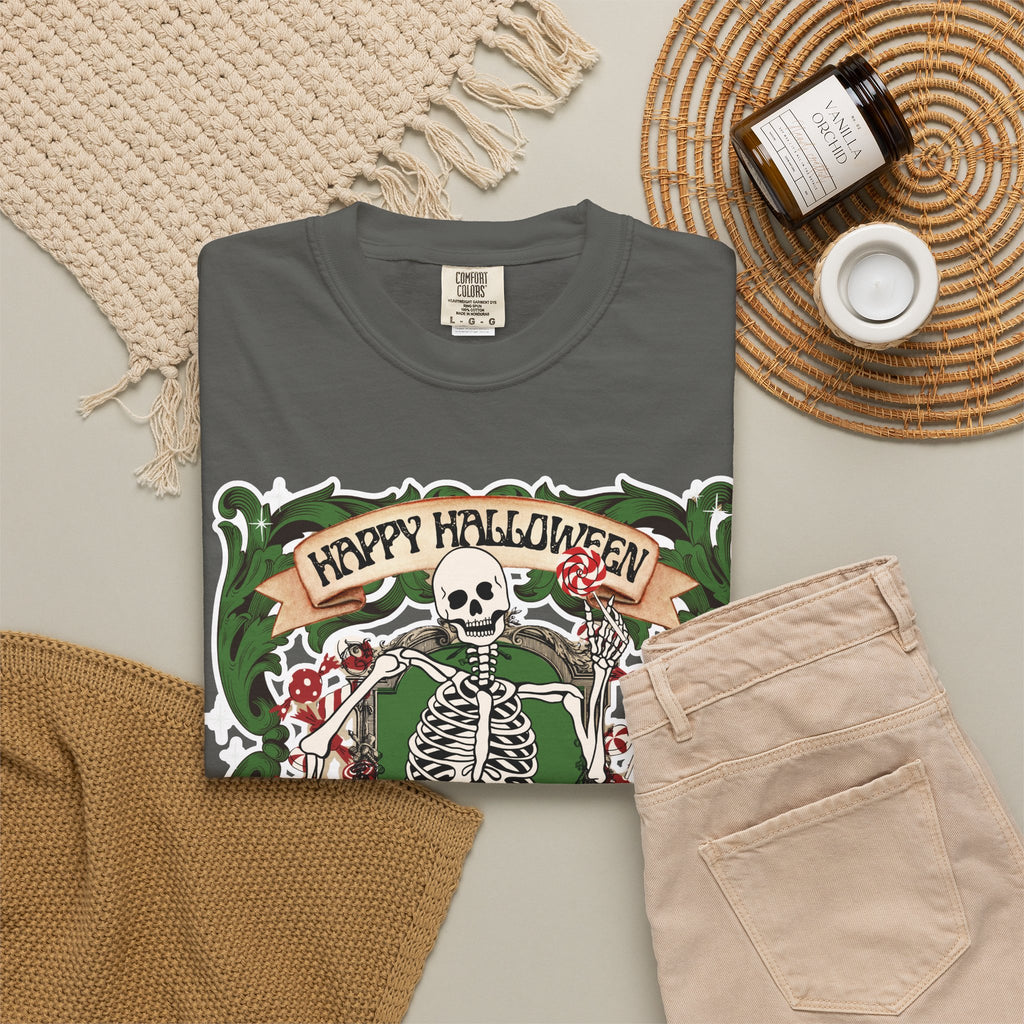 Happy Halloween Skeleton T-Shirt — Vintage Trick or Treat Graphic Tee