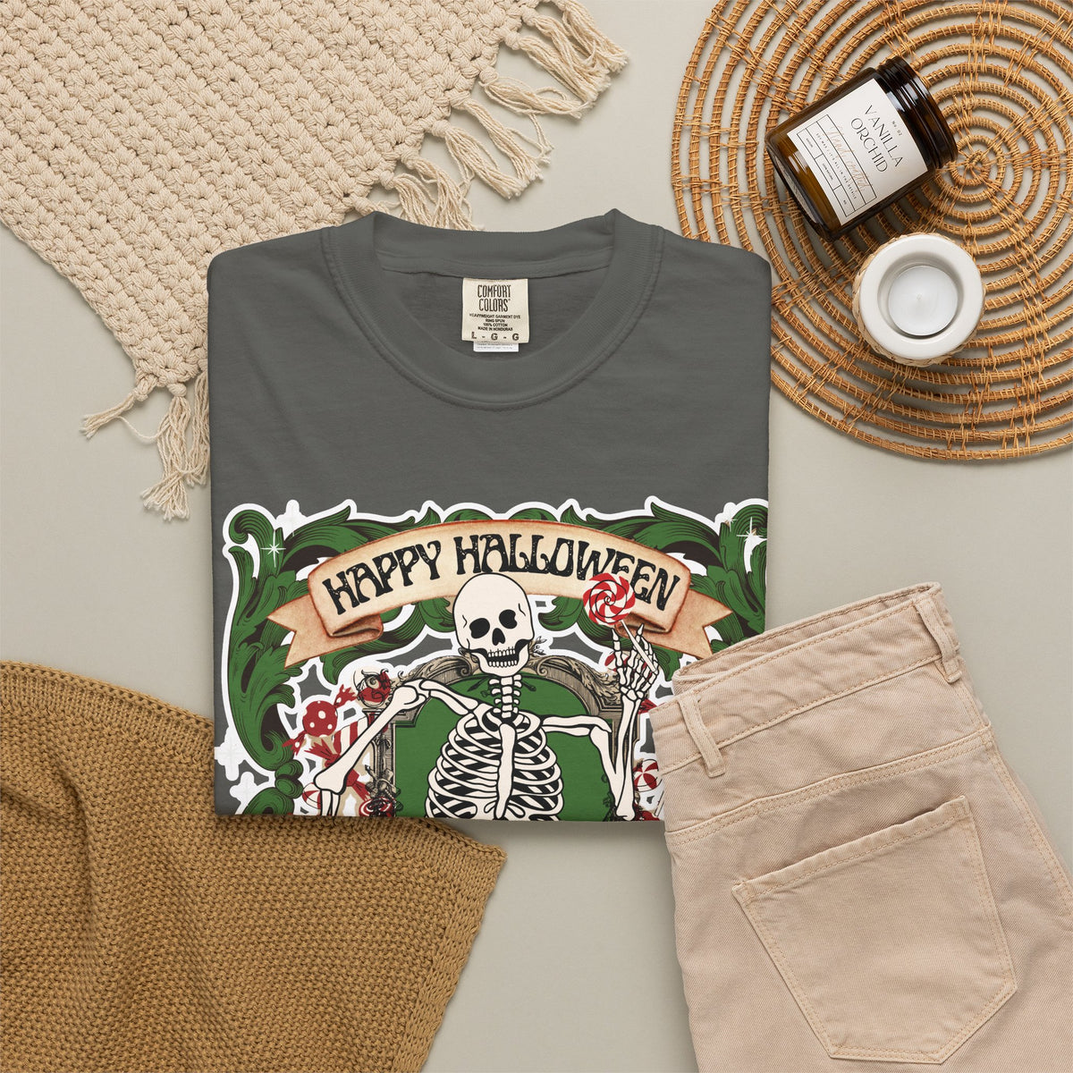 Happy Halloween Skeleton T-Shirt — Vintage Trick or Treat Graphic Tee