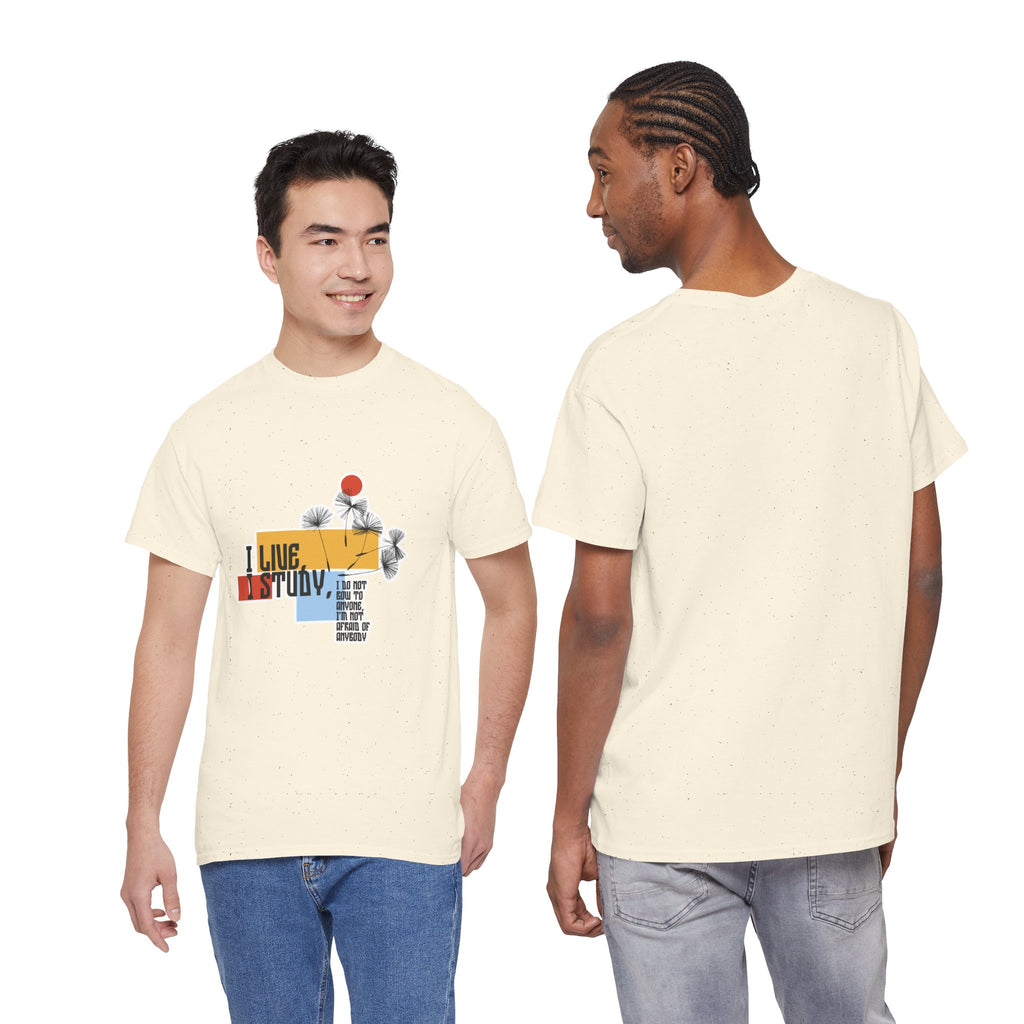 T-Shirt — I Live, I Study Graphic Tee (Minimalist Floral Collage)