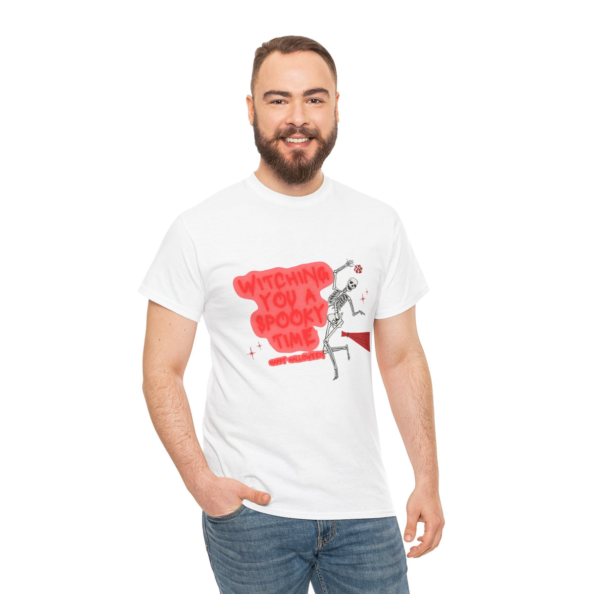 Skeleton 'Witching You a Spooky Time' Halloween T-Shirt