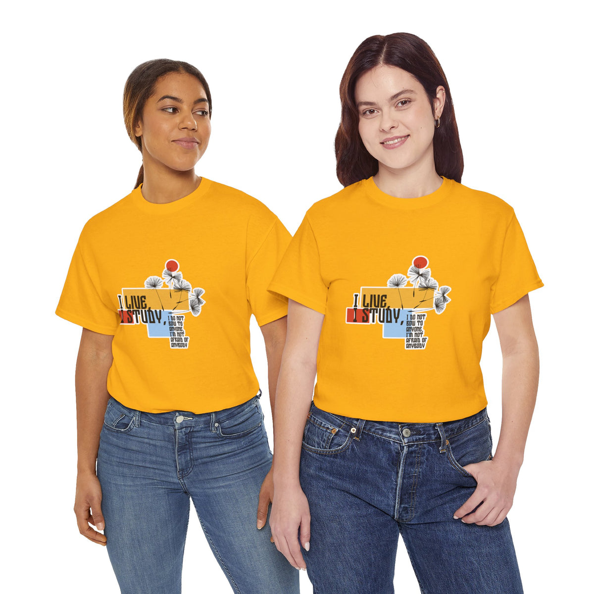 T-Shirt — I Live, I Study Graphic Tee (Minimalist Floral Collage)