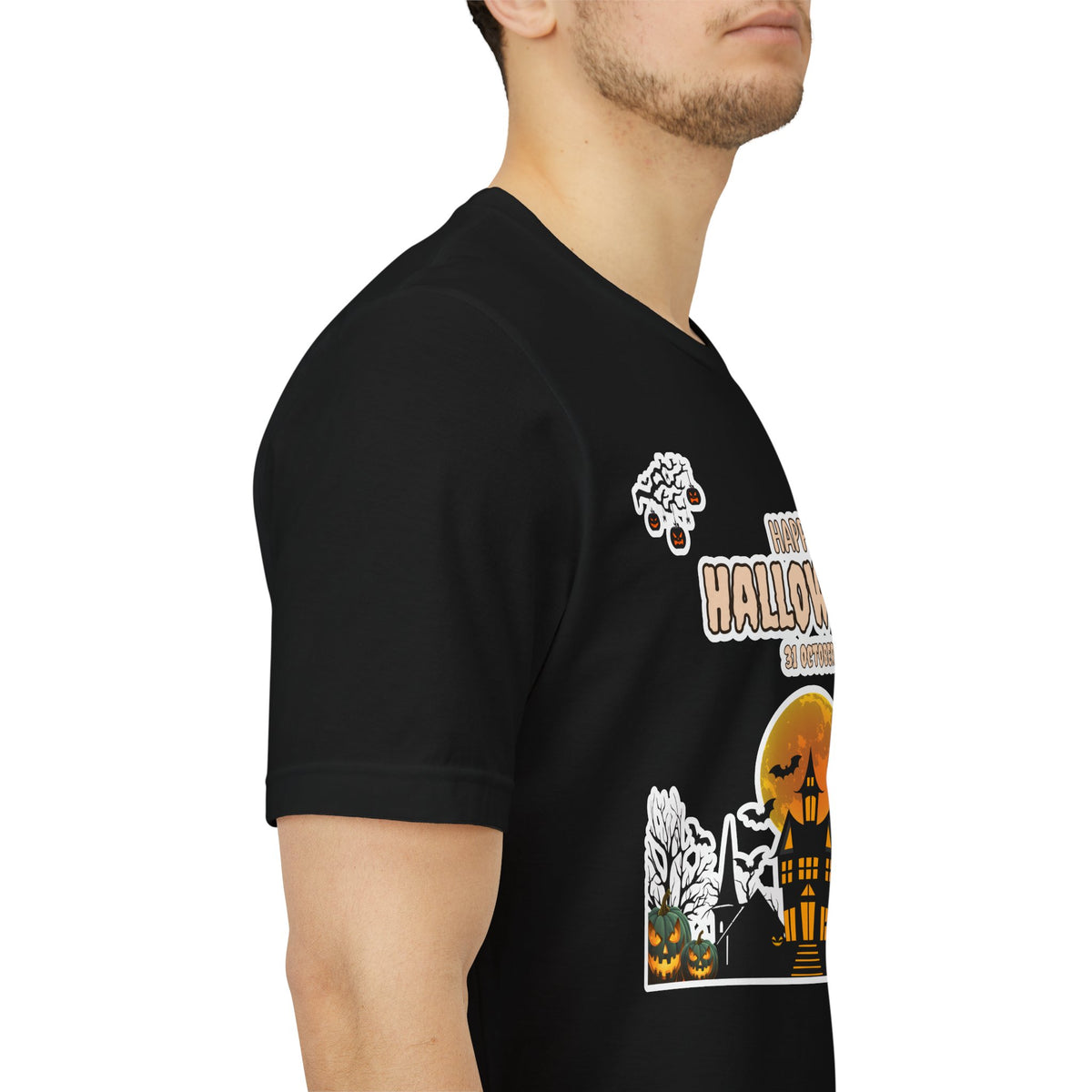 Halloween Haunted House T-Shirt — "Happy Halloween" Pumpkin Spooky Tee