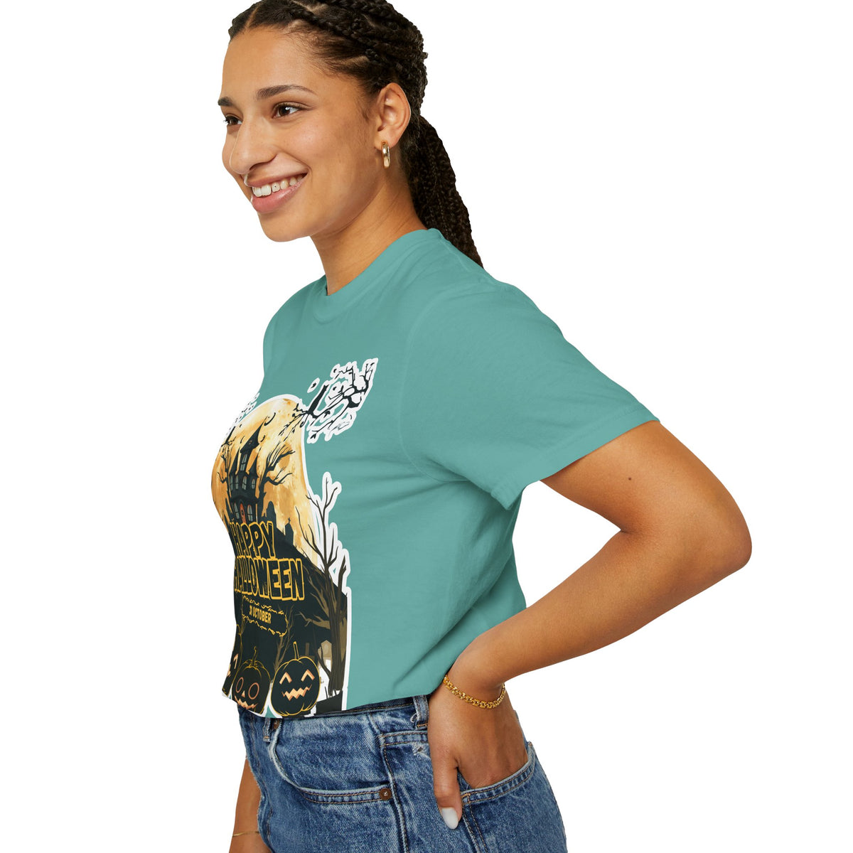 Halloween Haunted House T-Shirt — "Happy Halloween" Pumpkin Graphic Tee