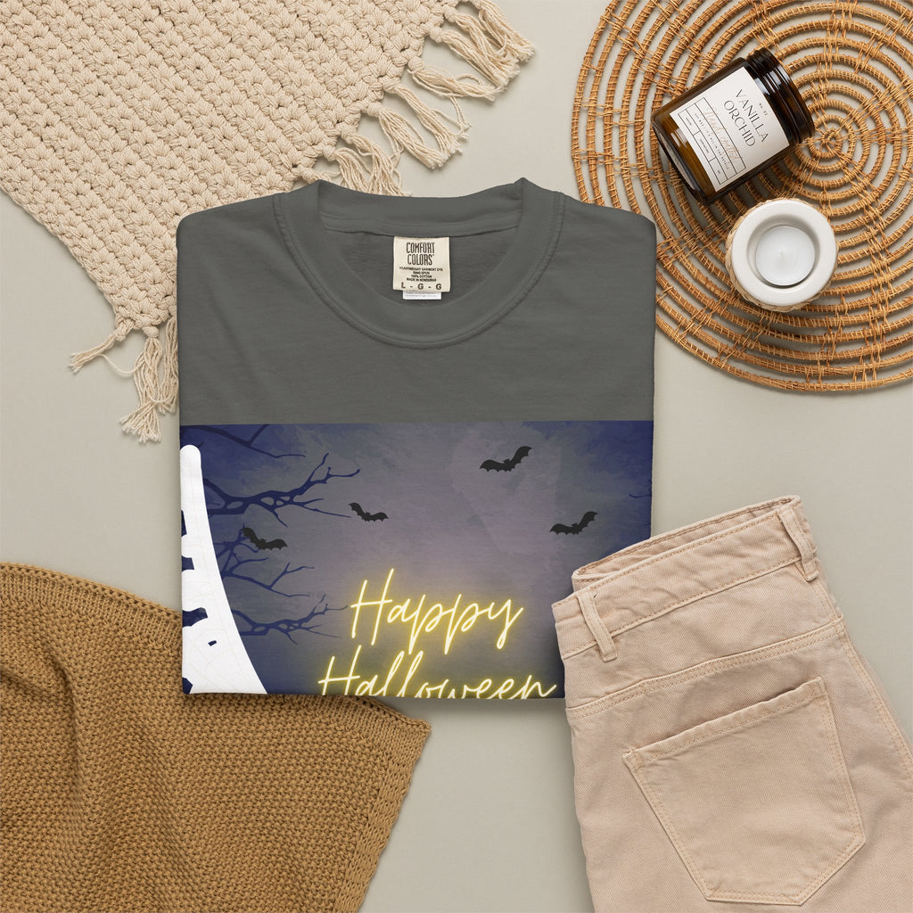 Halloween Night T-Shirt — "Happy Halloween" Haunted Graveyard Design