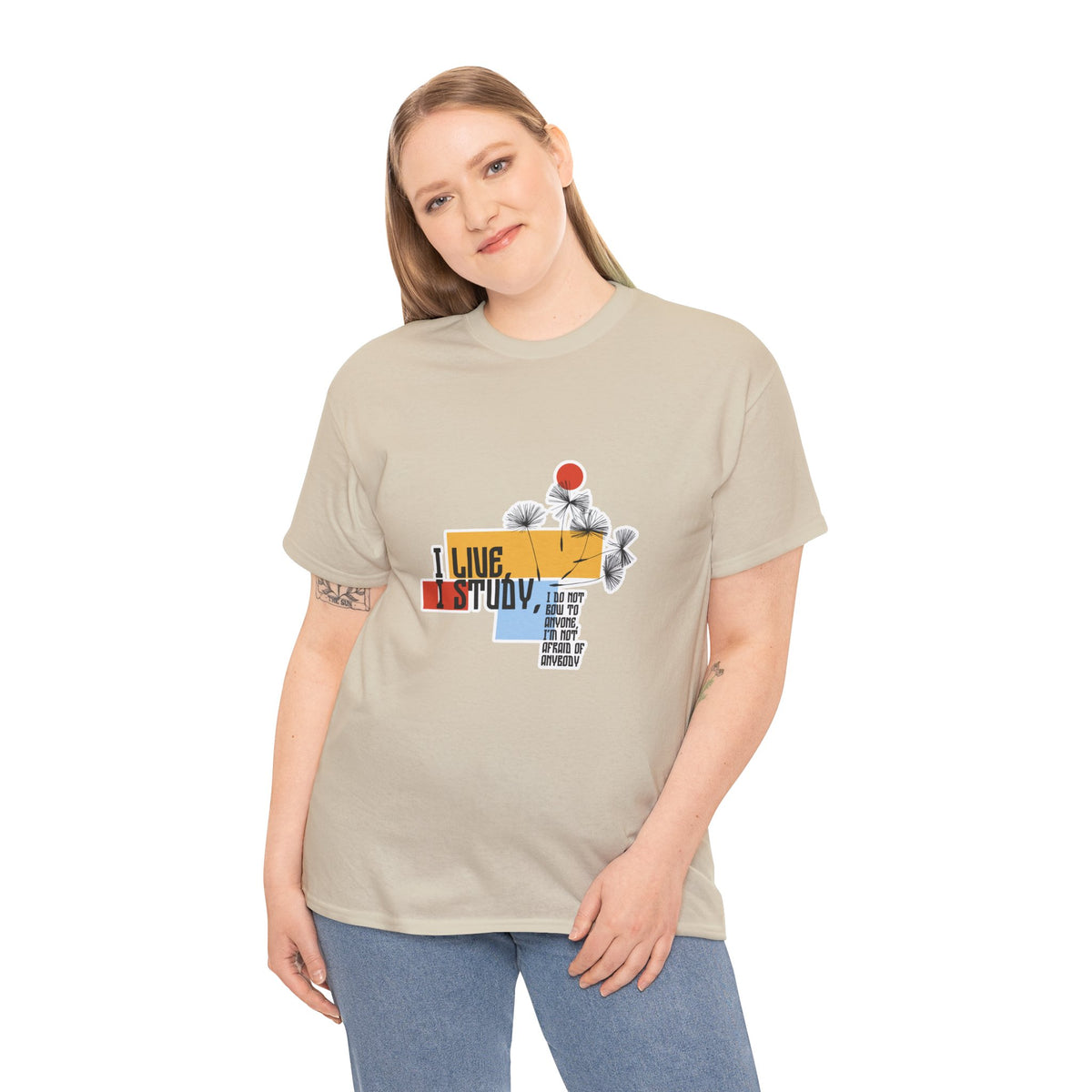 T-Shirt — I Live, I Study Graphic Tee (Minimalist Floral Collage)