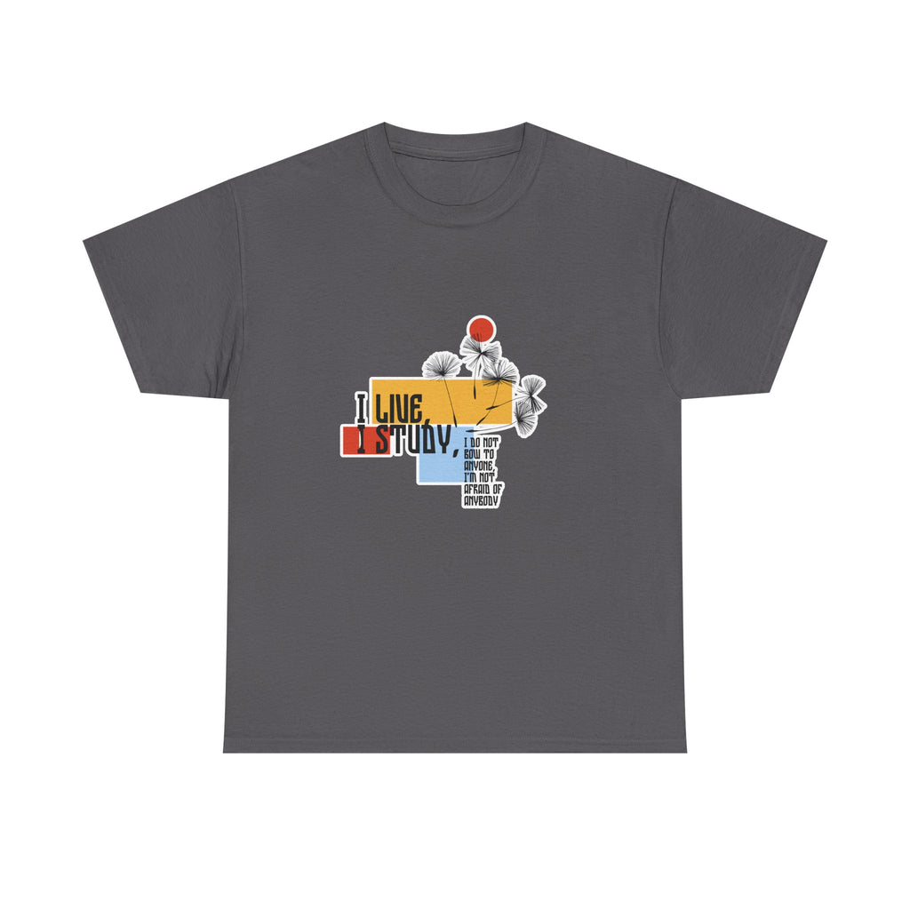 T-Shirt — I Live, I Study Graphic Tee (Minimalist Floral Collage)