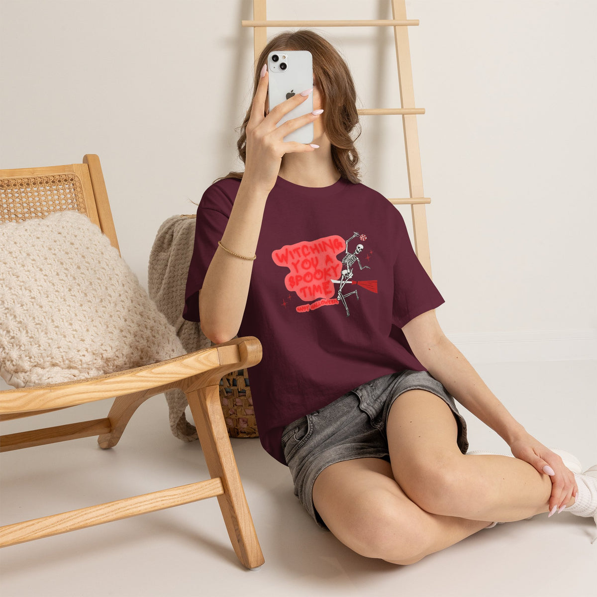Skeleton 'Witching You a Spooky Time' Halloween T-Shirt