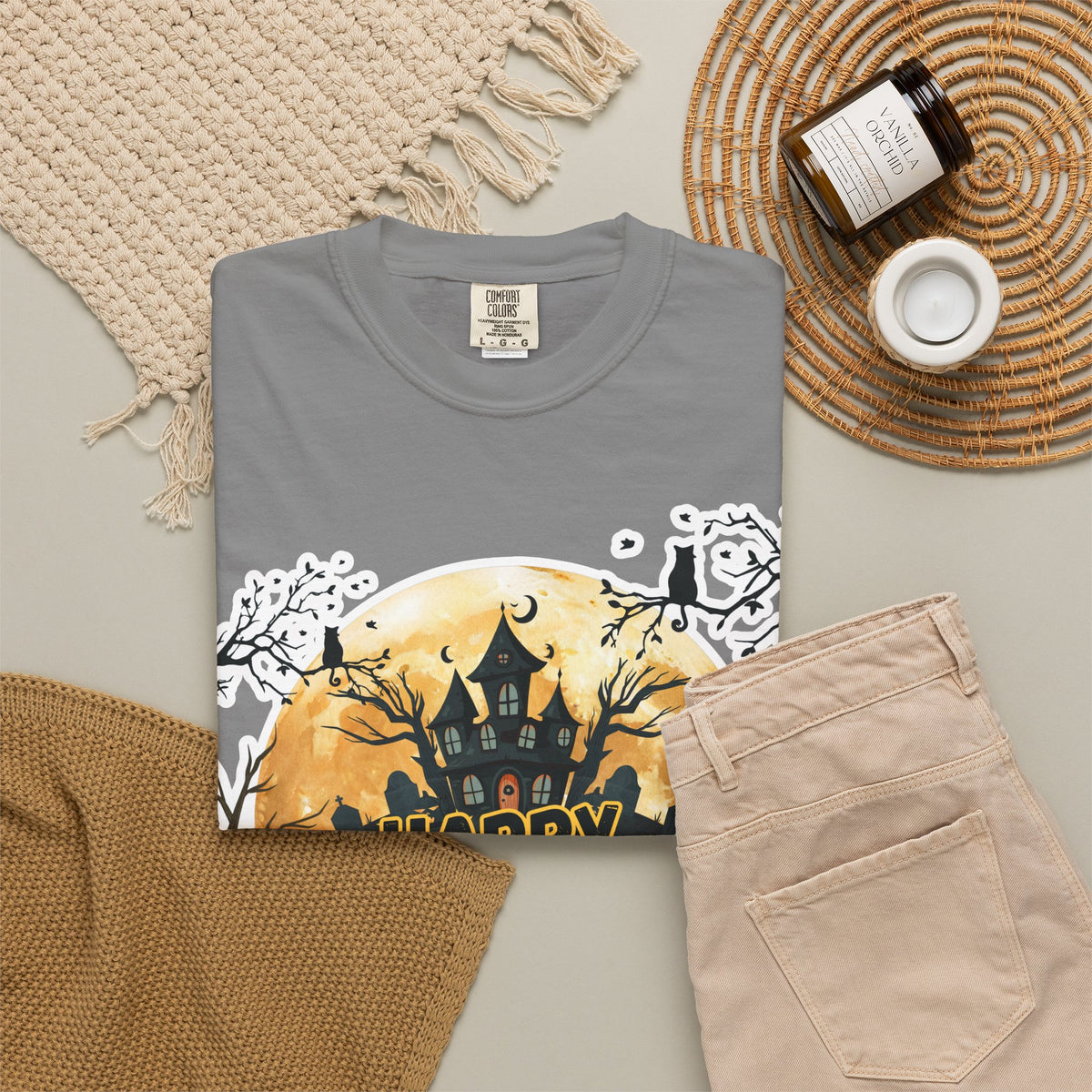 Halloween Haunted House T-Shirt — "Happy Halloween" Pumpkin Graphic Tee