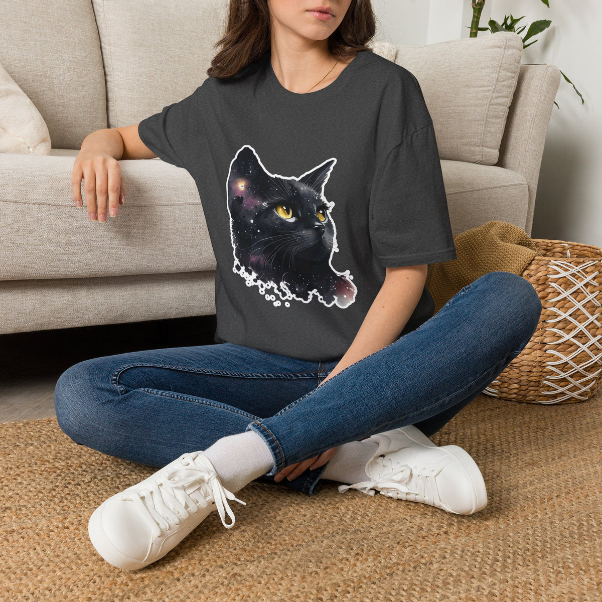 Galaxy Black Cat T-Shirt — Cosmic Cat Portrait Tee