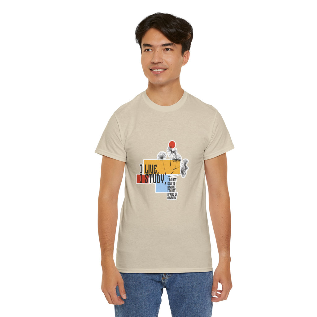 T-Shirt — I Live, I Study Graphic Tee (Minimalist Floral Collage)