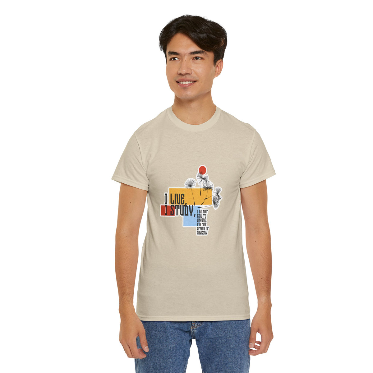 T-Shirt — I Live, I Study Graphic Tee (Minimalist Floral Collage)