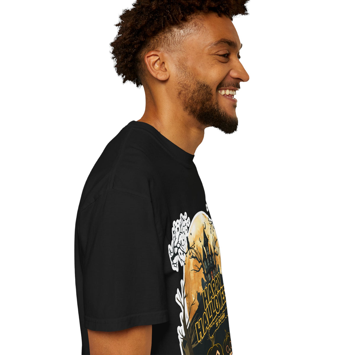 Halloween Haunted House T-Shirt — "Happy Halloween" Pumpkin Graphic Tee