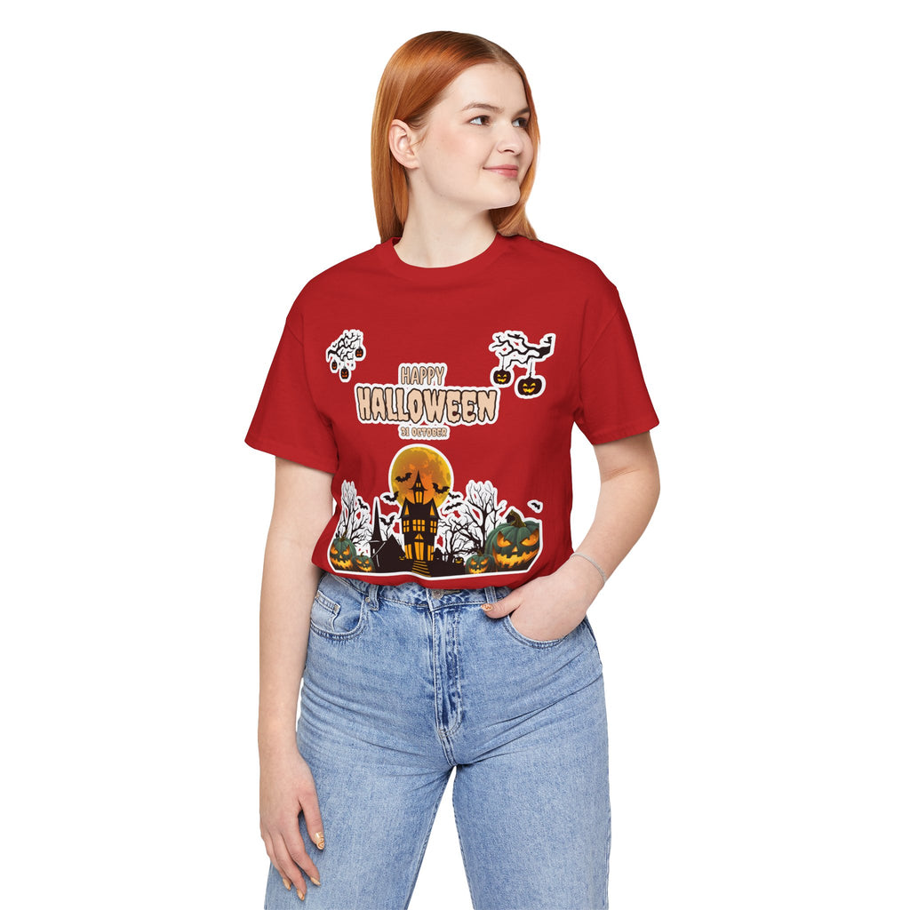 Halloween Haunted House T-Shirt — "Happy Halloween" Pumpkin Spooky Tee
