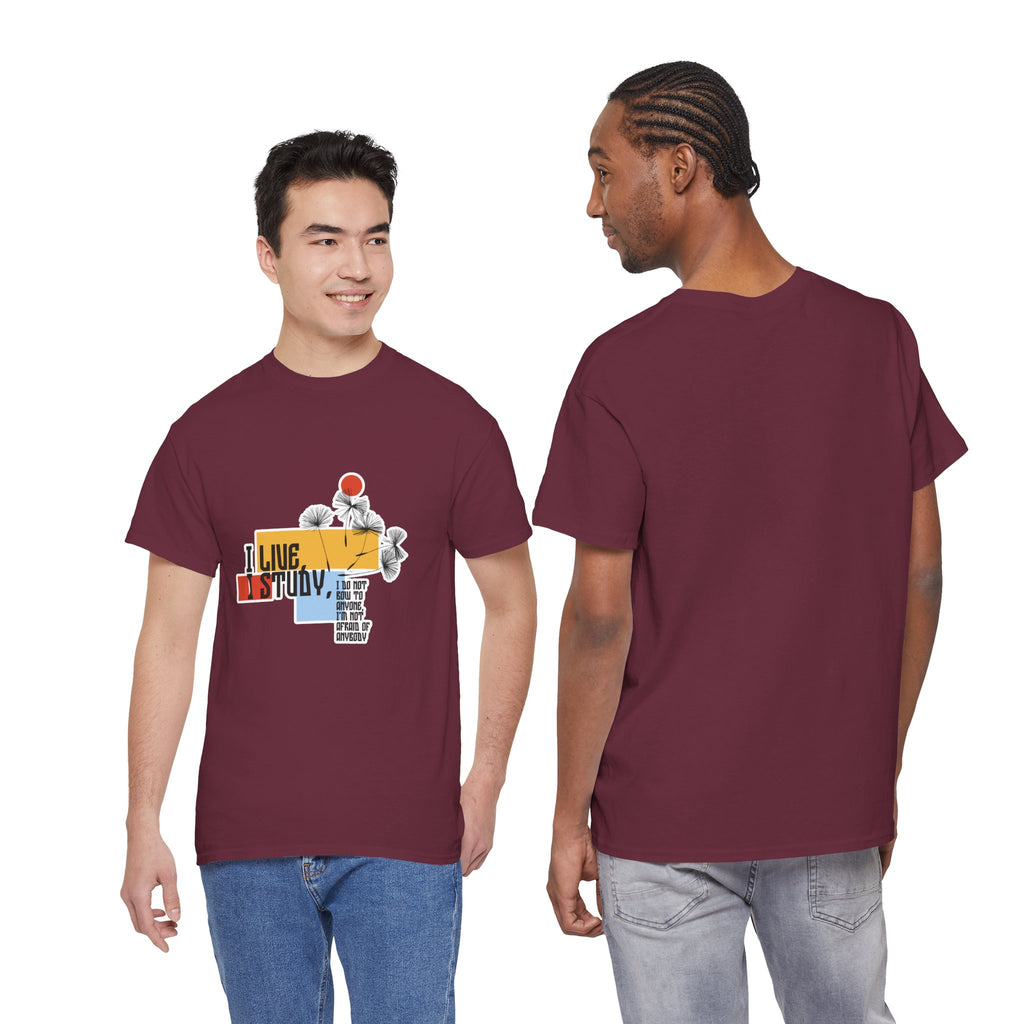 T-Shirt — I Live, I Study Graphic Tee (Minimalist Floral Collage)