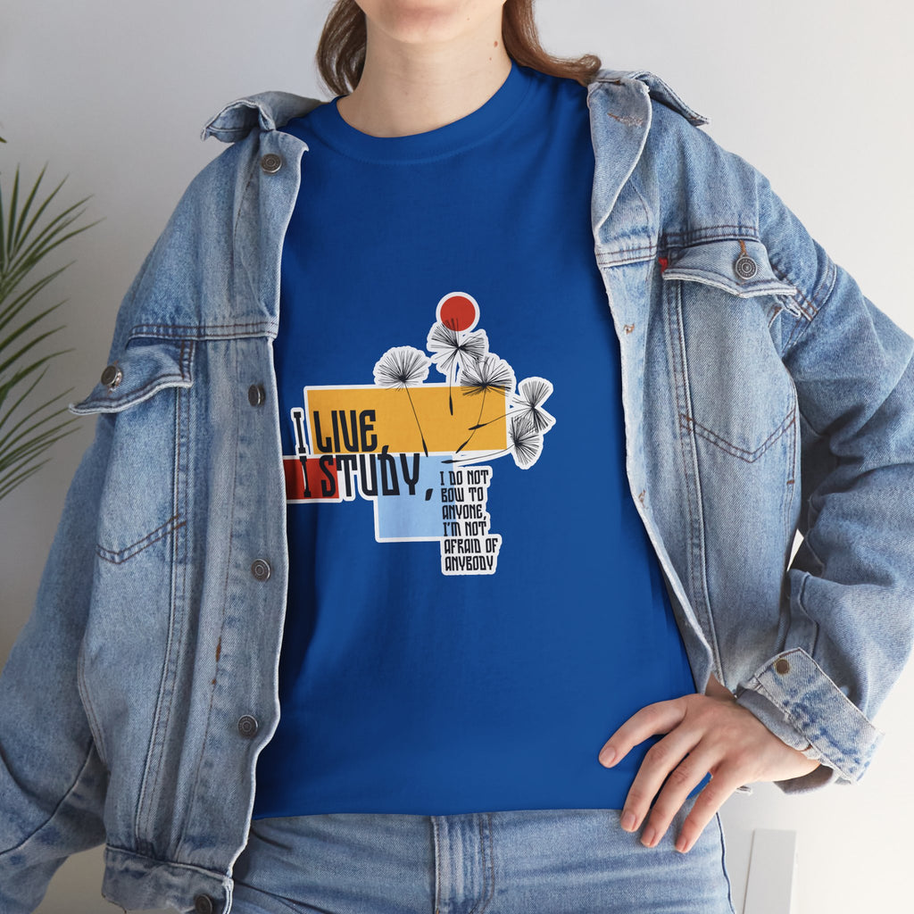 T-Shirt — I Live, I Study Graphic Tee (Minimalist Floral Collage)