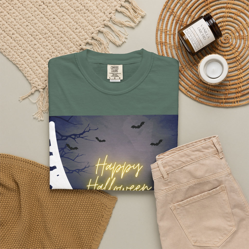 Halloween Night T-Shirt — "Happy Halloween" Haunted Graveyard Design