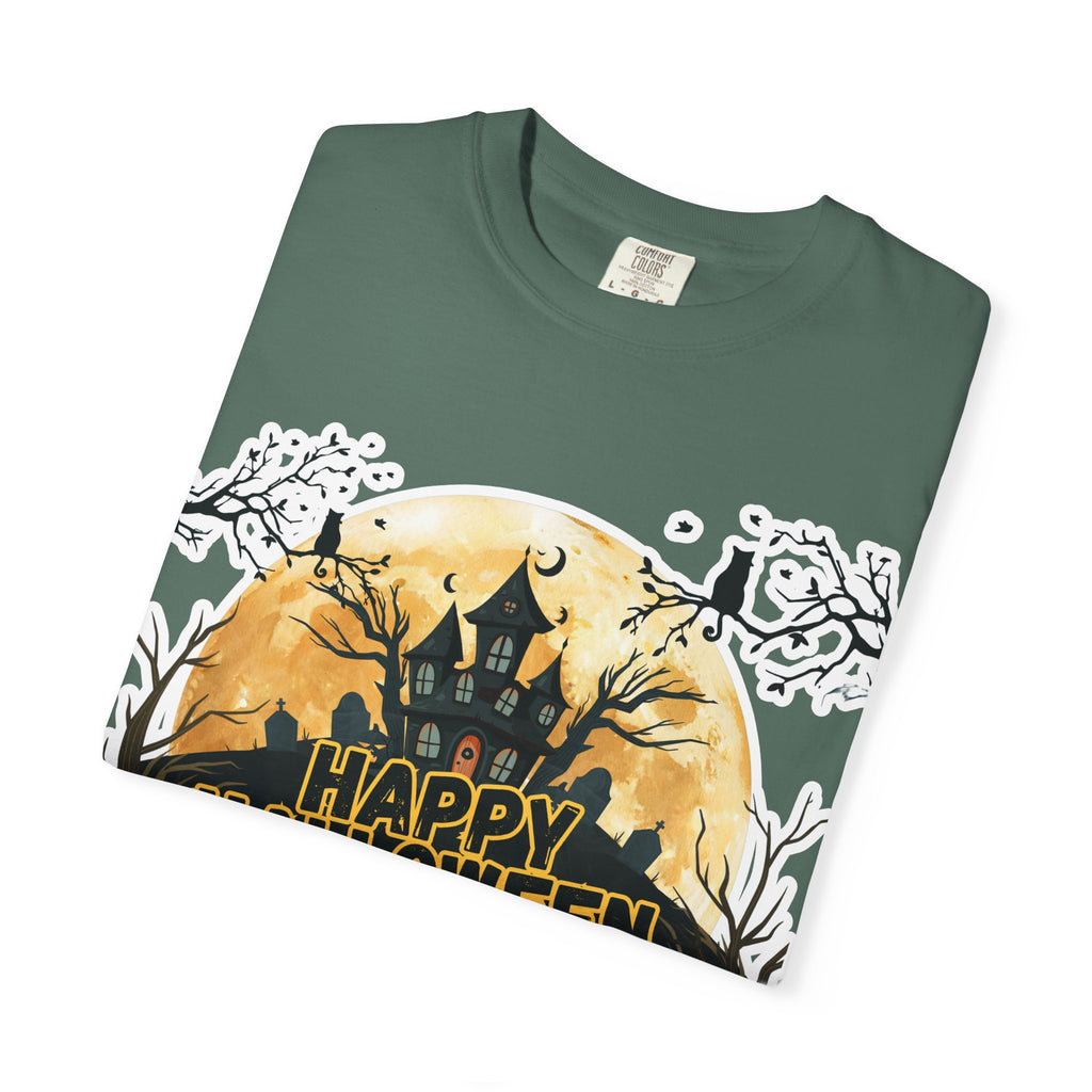 Halloween Haunted House T-Shirt — "Happy Halloween" Pumpkin Graphic Tee