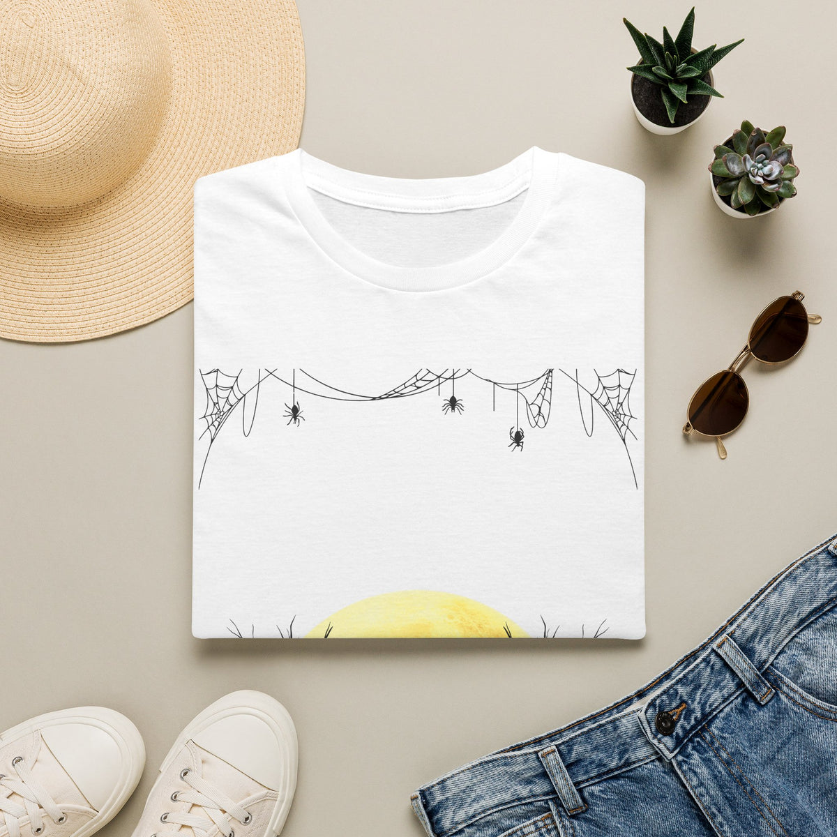 Halloween Moon Silhouette T-Shirt — Spooky Graveyard Pumpkin Scene