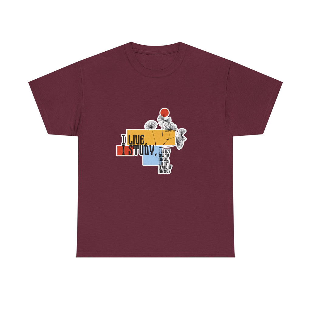 T-Shirt — I Live, I Study Graphic Tee (Minimalist Floral Collage)