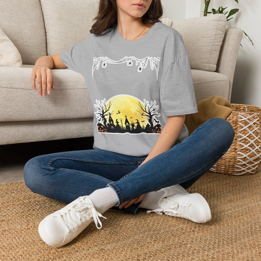 Halloween Moon Silhouette T-Shirt — Spooky Graveyard Pumpkin Scene