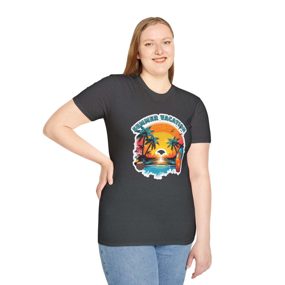 Summer Vacation T-Shirt – Tropical Sunset Surf Graphic
