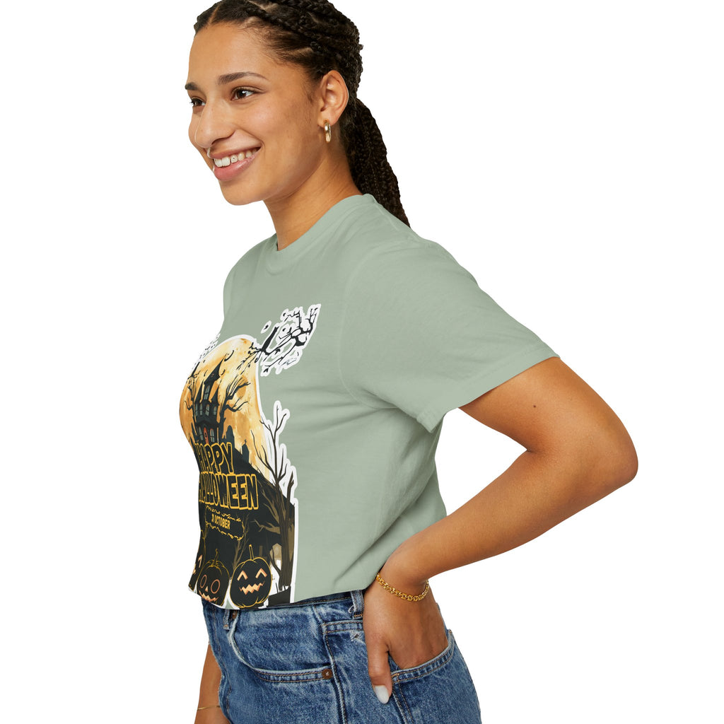 Halloween Haunted House T-Shirt — "Happy Halloween" Pumpkin Graphic Tee