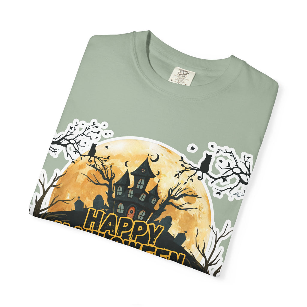 Halloween Haunted House T-Shirt — "Happy Halloween" Pumpkin Graphic Tee